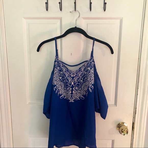 NWT Blue Off the Shoulder Blouse - Picture 2 of 2